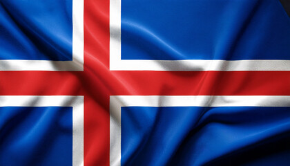 National flag of Iceland, silk fabric. Banner for celebrating Independence Day.