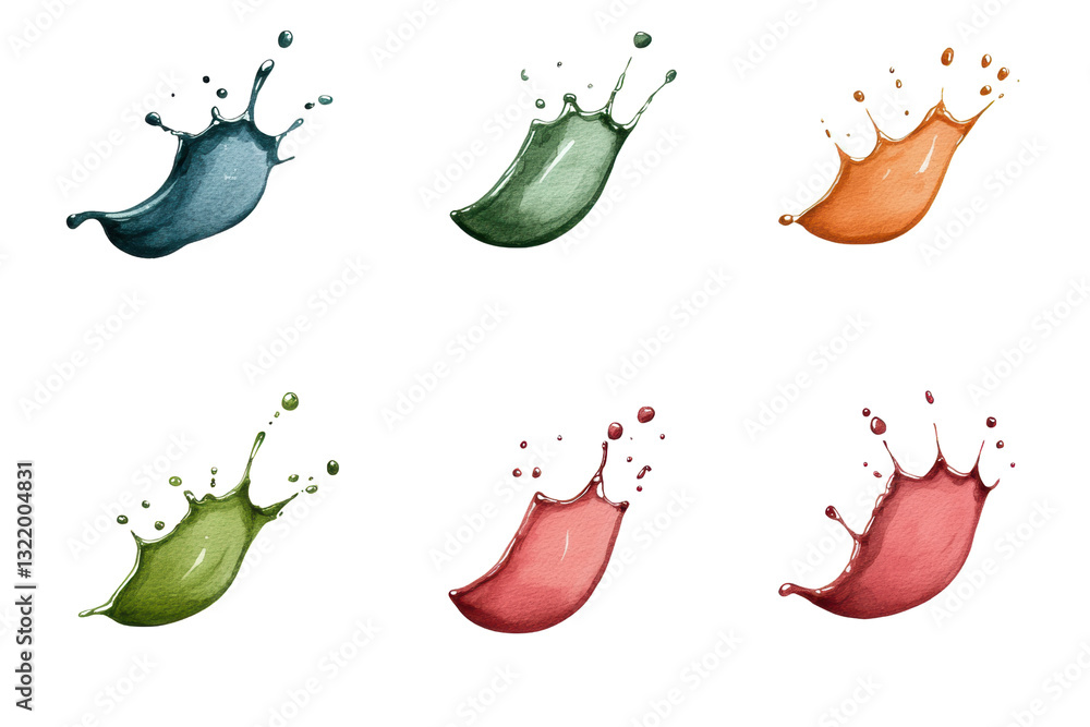Aufkleber watercolor paint splashes in various colors create vibrant and artistic display. dynamic shapes and 