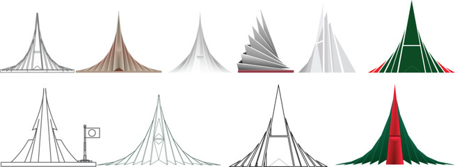 10 Vector illustrations of Bangladesh's national monument set. 26 March Independence Day and 16 December the victory day of Bangladesh