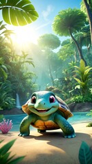 Naklejka premium A turtle standing in the middle of a lush green jungle.