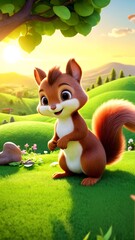 Fototapeta premium A squirrel standing on its hind legs in a grassy field.