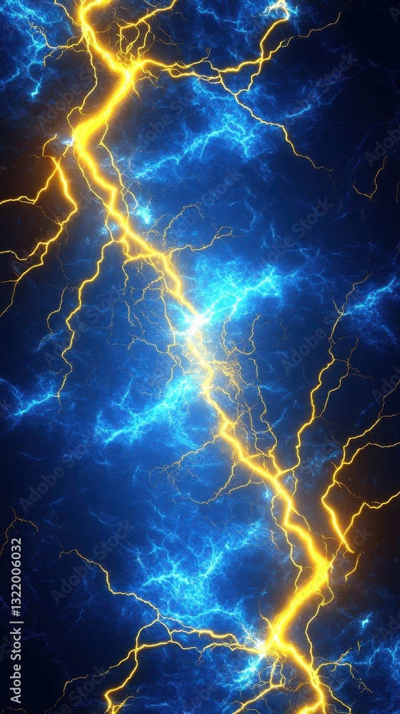 Fototapete dynamic interplay of bright blue and yellow hues with electric lightning bolts illuminating the canv