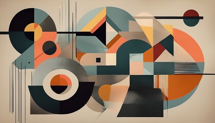 geometric shapes and organic forms blend in a vibrant digital canvas