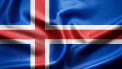 Fototapeta premium National flag of Iceland, silk fabric. Banner for celebrating Independence Day.