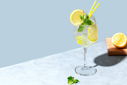 Limoncello Spritzer or Hugo Spritz cocktail drink.