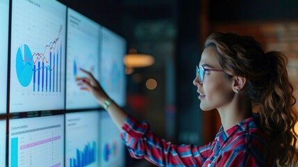 Dynamic young marketer presenting digital strategies on a screen