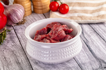 Raw beef meat cubes pieces