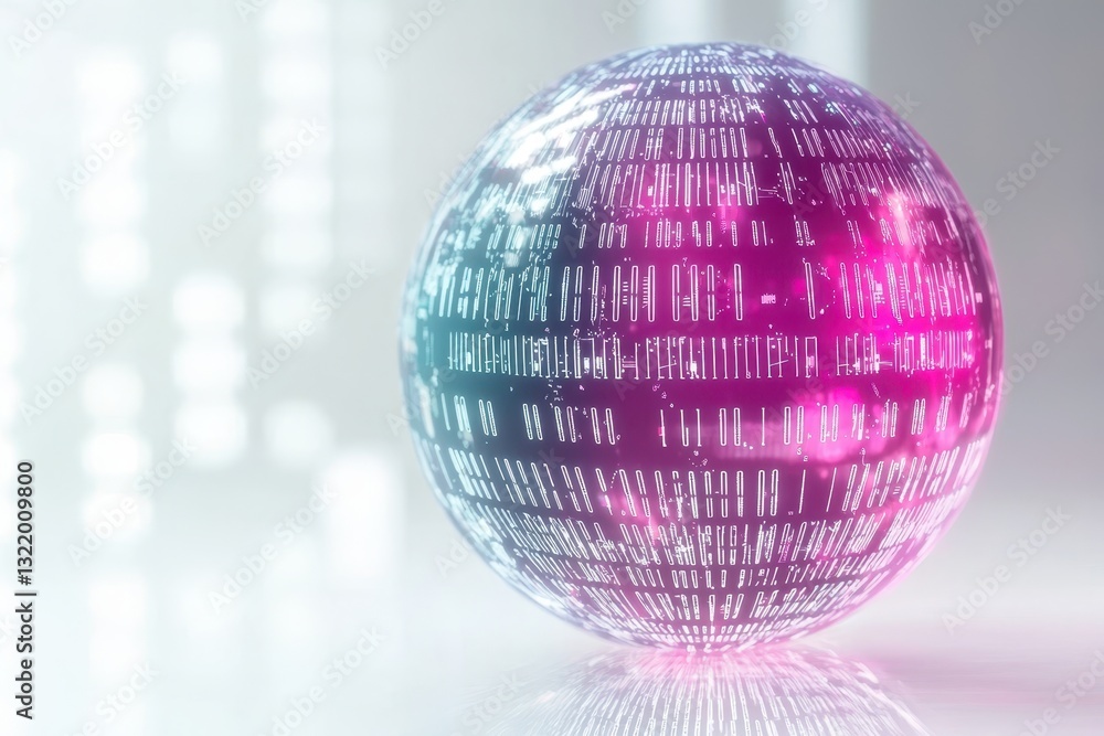 Poster abstract digital sphere with binary code and colorful reflections