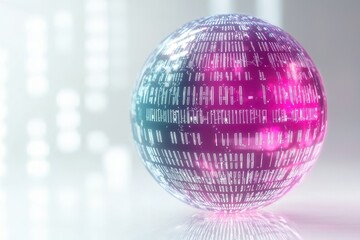 Abstract Digital Sphere with Binary Code and Colorful Reflections