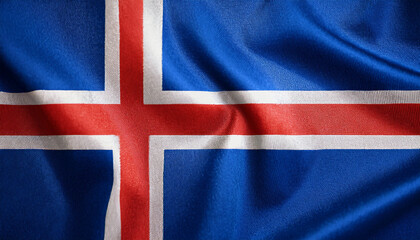 National flag of Iceland, silk fabric. Banner for celebrating Independence Day.