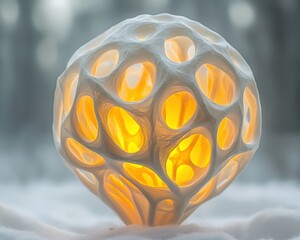 Intricate White Lantern Sphere Illuminated Among Snowy Landscape