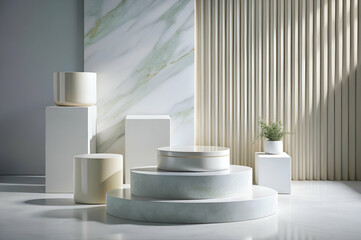 Modern Minimalistic Display with Geometric Shapes and Textured Background Elements