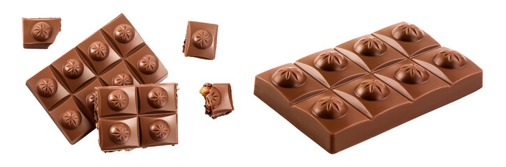 milk chocolate isolated on white background. Top view. Flat lay.