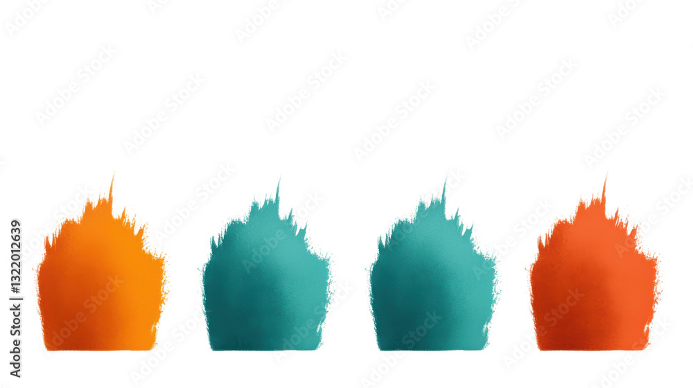 Poster colorful abstract shapes resembling flames in orange and teal hues create vibrant visual display. dy