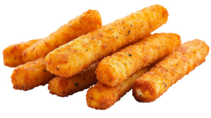 Breaded mozzarella sticks with herbs and spices on transparent background