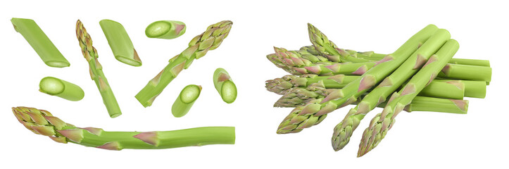 fresh asparagus isolated on white background. Top view. Flat lay.