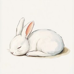 Obraz premium Adorable White Rabbit Sleeping Peacefully Illustration A Cute Bunny Resting Tranquilly