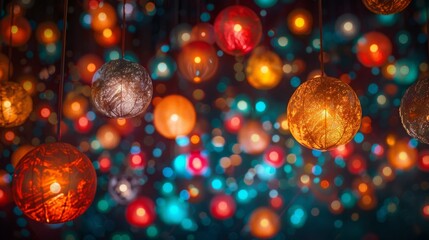 Festive glowing orbs backdrop for holiday events parties and sparkling celebrations.