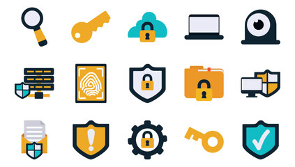 Set of security vector icons with white background