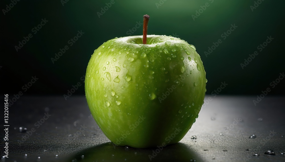 Poster vibrant red apple against a background of autumnal forest, striking in its textural complexity and r