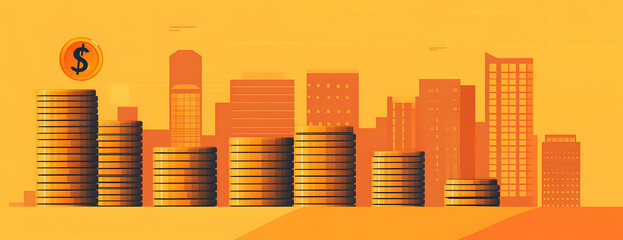 Cityscape coin stacks growth