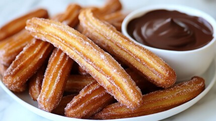 Delicious Golden Churros Served with Rich Chocolate Sauce Dip