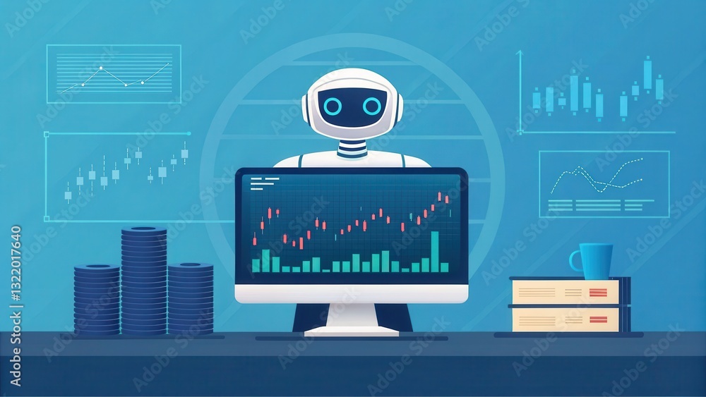 Aufkleber business finance investment concept a robot analyzing data on a computer screen with financial graph