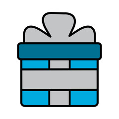 Vector illustration of a blue and gray gift box with a ribbon, representing presents, celebrations, and holiday surprises