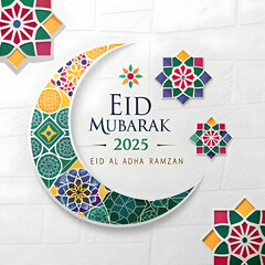 Obraz premium Eid Mubarak greeting card for the celebration of Muslim community festival