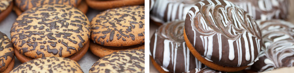 biscuits on the market close up as a background. Selective focus