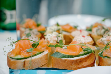 Delicacies and snacks at the buffet or banquet. Catering.