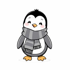 Obraz premium Charming Penguin in Scarf: A cheerful penguin, adorned with a cozy striped scarf, exudes warmth and playfulness, perfectly suited for holiday greetings.