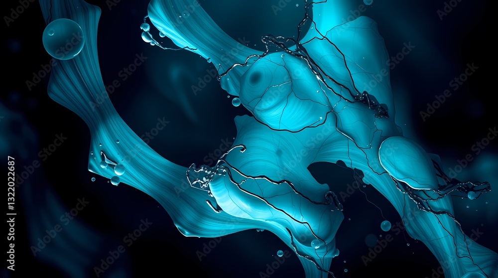 Poster aqua abstract: an alluring abstract artwork where the deep hues of aqua blend and swirl, forming org