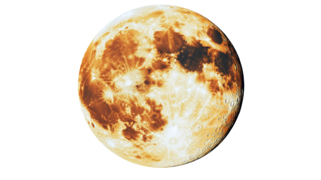 Full moon rotating showing craters and texture on transparent background