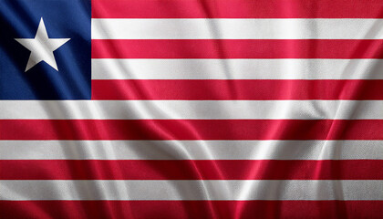 National flag of Liberia, silk fabric. Banner for celebrating Independence Day.