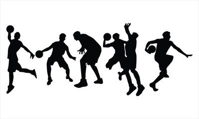  basketball players  silhouettes on a white background
