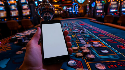Casino win, phone mockup, gambling