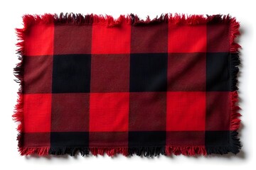 Red and Black Plaid Fabric with Fringed Edges