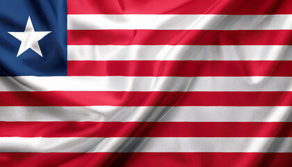 National flag of Liberia, silk fabric. Banner for celebrating Independence Day.