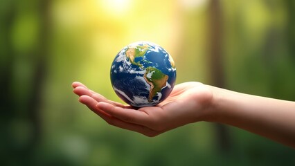 A person holding a small globe in their hand.