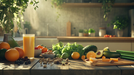 A vibrant still-life composition showcasing fresh, organic fruits and vegetables