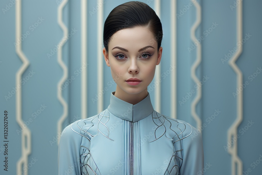 Poster stunning portrait of a confident girl with sharp features and realistic robotic enhancements