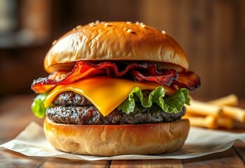 A mouthwatering hamburger with toppings