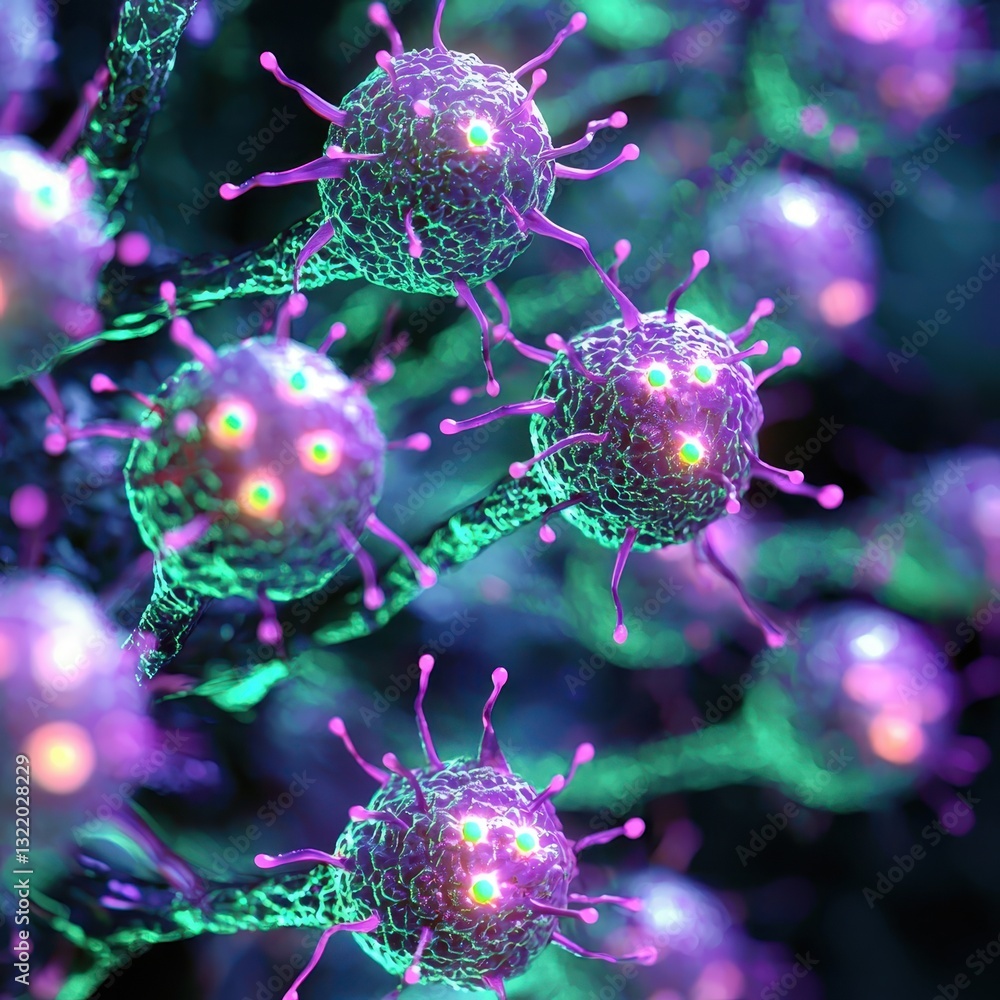 Poster vibrant abstract representation of cells with multicolored highlights