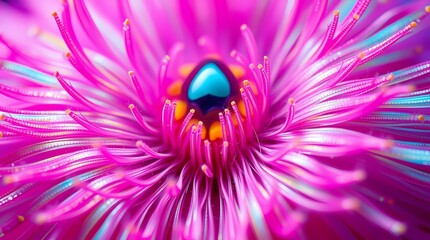 Floral Fantasy: A close-up of a vibrant flower with a multitude of radiant petals in shades of pink and purple, exuding an aura of freshness and natural beauty.