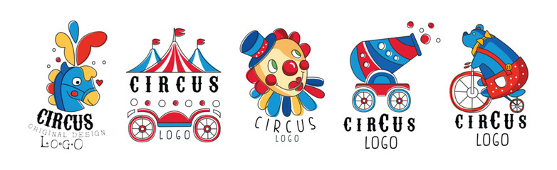 Circus Logo Original Design with Bright Show Element Vector Set