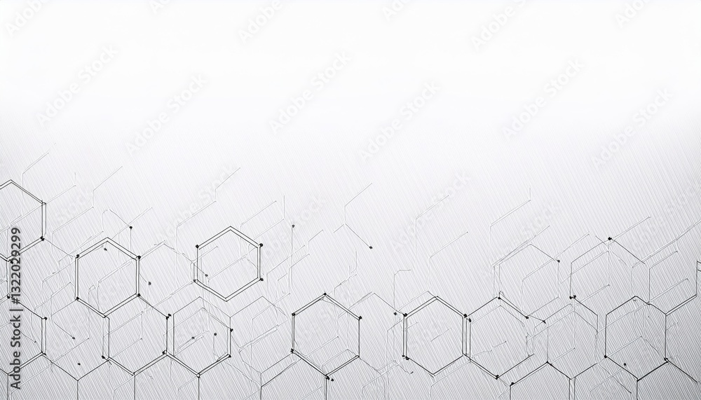 Aufkleber abstract futuristic hexagonal molecular structure with connecting lines and nodes on a white background, ideal for technology, science, and innovation