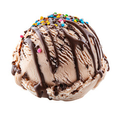 Sweet Indulgence: A single scoop of delectable ice cream, drizzled with rich chocolate and adorned with colorful sprinkles, promises a moment of pure delight.