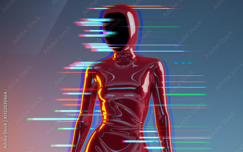 Poster futuristic abstract figure in glossy red with dynamic motion blur effect