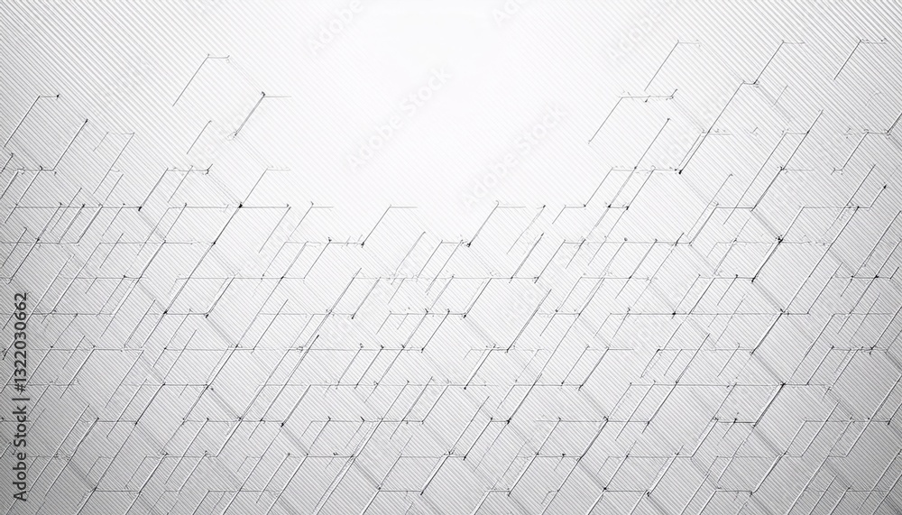 Poster abstract futuristic hexagonal molecular structure with connecting lines and nodes on a white background, ideal for technology, science, and innovation